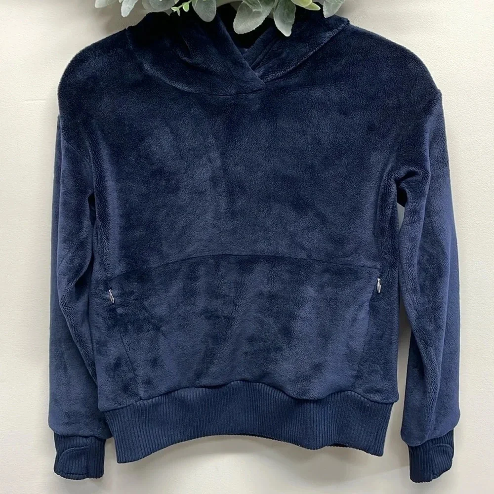 Athleta Girl Navy Feelin’ Great Plush Velour Hoodie Pullover L/12